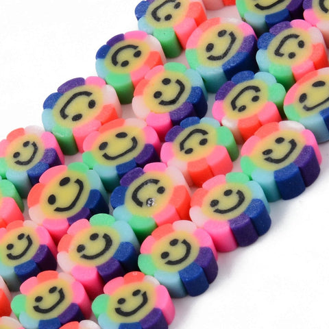 BeadsBalzar Beads & Crafts (CL7412-3) Handmade Polymer Clay Beads  Flower with Smiling Face, 9~10mm (20 PCS)