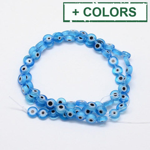 BeadsBalzar Beads & Crafts (EE5727-X) Handmade Evil Eye Lampwork Flat Round Bead , Blue 6mm (50 PCS)