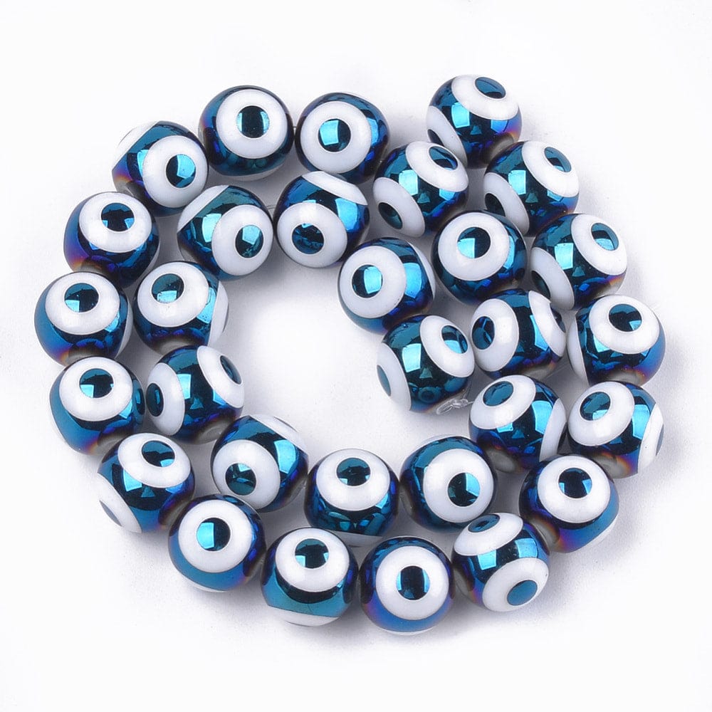 Electroplate Glass Beads Strands Round with Evil Eye Pattern