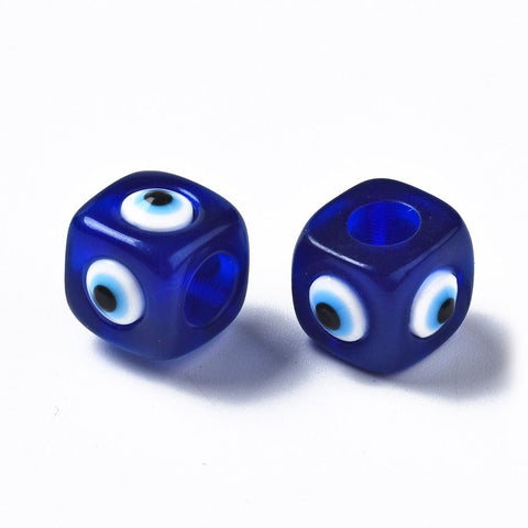 BeadsBalzar Beads & Crafts (ER7962-06) Resin Cube, Large Hole Beads, Dark Blue 14x14x11mm, hole: 6mm. (5 PCS)