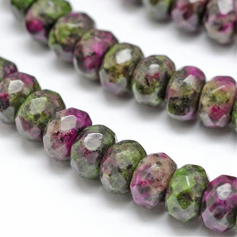 BeadsBalzar Beads & Crafts Faceted Natural Ruby in Zoisite Abacus Beads Strands, Dyed Size: about 8mm (BG4707)