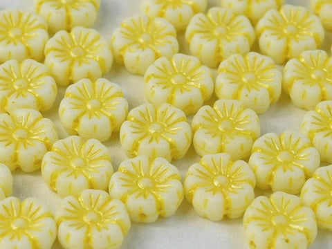 BeadsBalzar Beads & Crafts (FLB-03000-54320) YELLOW (FLB-XX) GLASS FLOWER BEADS SLIDER 9 MM / HOLE 0.7MM (20 PCS)