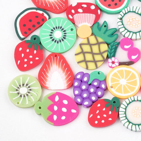 BeadsBalzar Beads & Crafts (FM7413-01) Handmade Polymer Clay Pendants, Fruit, Mixed about 18~29mm (20 PCS)