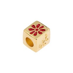 BeadsBalzar Beads & Crafts GD.PL. / RED  (GQC8050-GDR) (GQC8050-GDR) Alloy 10mm Bead cube with daisy Φ5mm (1 PC)