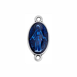 BeadsBalzar Beads & Crafts (GQ6189F) SILV ANT/COBALT BLUE (GQ6189X) Oval motif Madonna with 2 rings (2 PCS)