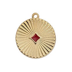 BeadsBalzar Beads & Crafts (GQ6519A) GOLD/RED (GQ6519X) 20 x 22mm Round motif with rays and rhombus pendant (2 PCS)