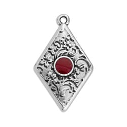 BeadsBalzar Beads & Crafts (GQD6861C) SILVER.ANT. / RED (GQD6861X) Rhombus motif ethnic textured pattern 27MM (2 PCS)