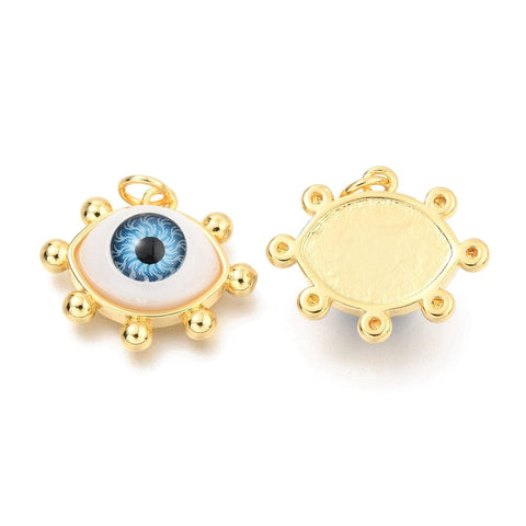 BeadsBalzar Beads & Crafts (GQE8006-03) Brass Acrylic Pendants, Evil Eye, 20x17mm (1 PC)