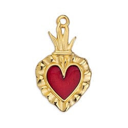 BeadsBalzar Beads & Crafts (GQH7100A) GOLD / BURGANDY (GQH7100X) Mexican heart motif pendant 15X27MM (2 PCS)