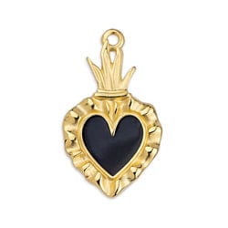 BeadsBalzar Beads & Crafts (GQH7100C) GOLD / BLACK (GQH7100X) Mexican heart motif pendant 15X27MM (2 PCS)