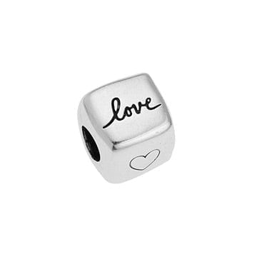 BeadsBalzar Beads & Crafts (GQH8062-X) Alloy Bead 10.5mm cube ''love'' Φ5mm (1 PC)