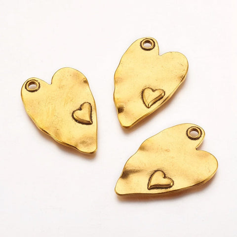 BeadsBalzar Beads & Crafts (HP1312) Tibetan Style Alloy Pendants, Heart, Antique Golden/Bronze 38x24mm (6 PCS)