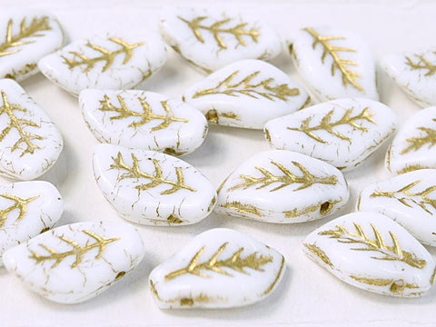 BeadsBalzar Beads & Crafts (LE14-03000-54202) CHALK WHITE 54202 (LE14-X) CZECH GLASS LEAVES 9 X 14 MM  (20 PCS)