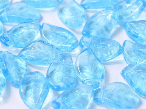 BeadsBalzar Beads & Crafts (LE14-60020) AQUA (LE14-X) CZECH GLASS LEAVES 9 X 14 MM  (20 PCS)