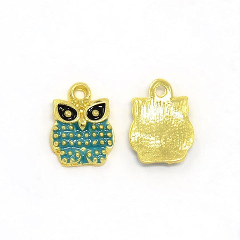 BeadsBalzar Beads & Crafts Nickel Free Golden Tone Alloy Enamel Pendants, Owl Charms (PE4657)