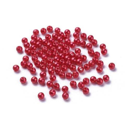 BeadsBalzar Beads & Crafts RED (AB8000-13) (AB8000-X) Imitation Pearl Acrylic Beads, Dyed, Round, 4mm (15 GMS)