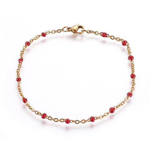 BeadsBalzar Beads & Crafts (SB6897B) 304 Stainless Steel Jewelry Bracelets, with Enamel, Red (20 CM)