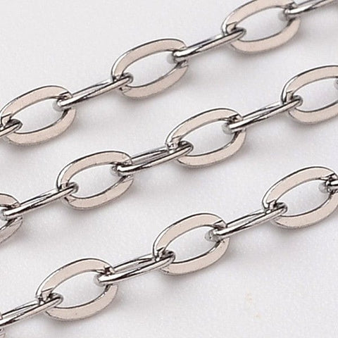 BeadsBalzar Beads & Crafts (SC7006A) 304 Stainless Steel Cable Chains, Soldered, Flat Oval, 3.6X2.3mm (2 MET)