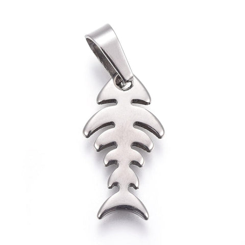 BeadsBalzar Beads & Crafts (SF6566A) 304 Stainless Steel Pendants, Fish Bone, 11.5mm wide, 21.5mm long