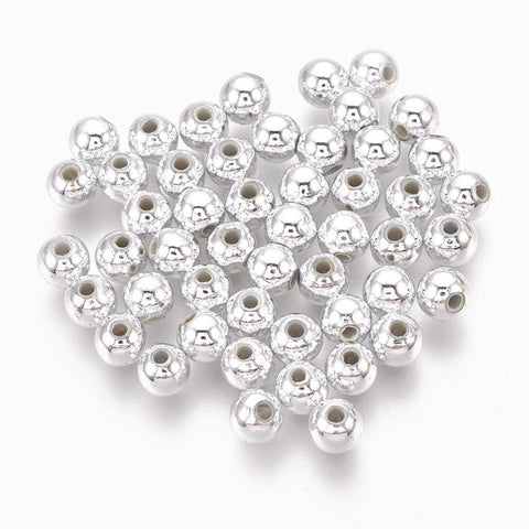 BeadsBalzar Beads & Crafts SILVER (AB7807-S) (AB7807-X) ABS Plastic Beads, Round, Silver Plated 4mm (15 GMS / +-400pcs)