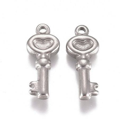 BeadsBalzar Beads & Crafts (SK7028A) 304 Stainless Steel Pendants, Heart Key, 20X8MM (2 PCS)