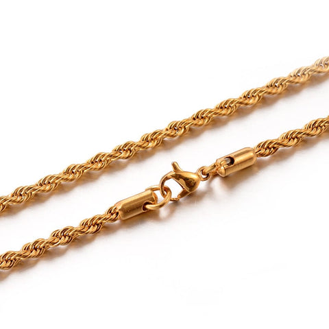 BeadsBalzar Beads & Crafts (SN6928G) 304 Stainless Steel Rope Chain Necklaces, Golden Width 3mm (50cm)