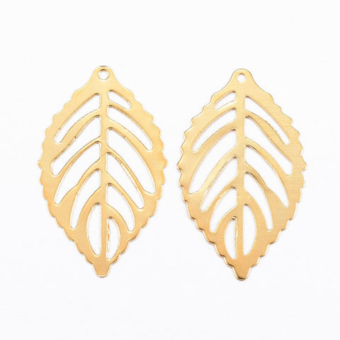 BeadsBalzar Beads & Crafts (SP5483) 304 Stainless Steel Pendants, Leaf, Golden 23MM