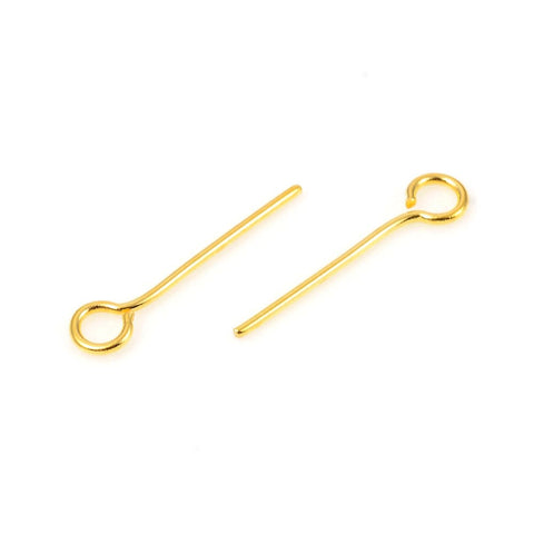 BeadsBalzar Beads & Crafts (SP7964-G) 304 Stainless Steel Eye Pins, Golden 15mm (40 PCS)