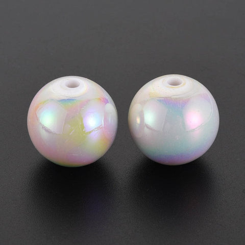 BeadsBalzar Beads & Crafts WHITE (AL8476-01) (AL8476-X) Opaque Acrylic Beads, AB Color Plated, Round, FireBrick Size: about 20mm (10 PCS)